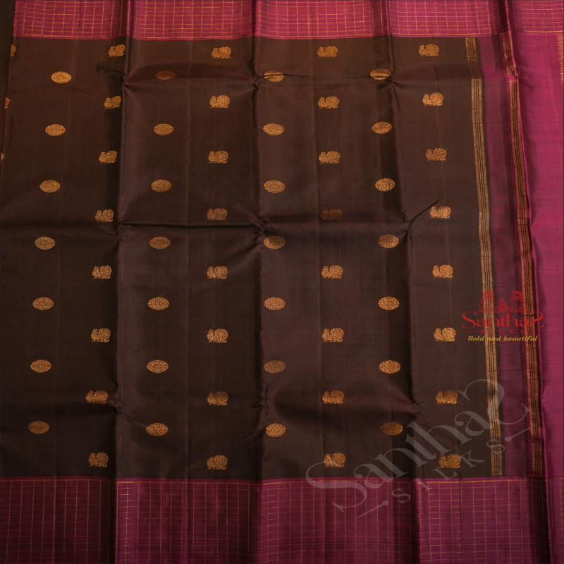 COFFEE BROWN COLOUR BODY WITH ANNAM CHAKKARAM BUTTA WITH CONTRAST BLOUSE & BORDER