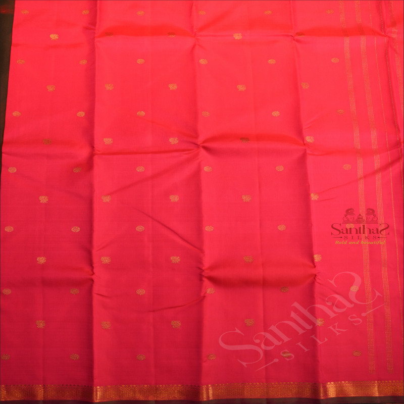 DARK PINK COLOUR BODY WITH GOLDEN ZARI SMALL BUTTAS AND SELF COLOUR BLOUSE & PALLU