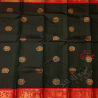 BOTTLE GREEN BODY WITH GOLDEN ZARI CHAKKARAM BUTTA WITH CONTRAST BLOUSE & BORDER