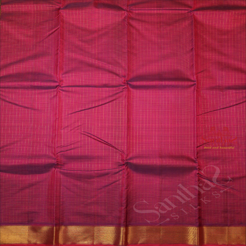 VIOLET COLOUR CHECKED BODY WITH GOLDEN ZARI BORDER & SELF BLOUSE