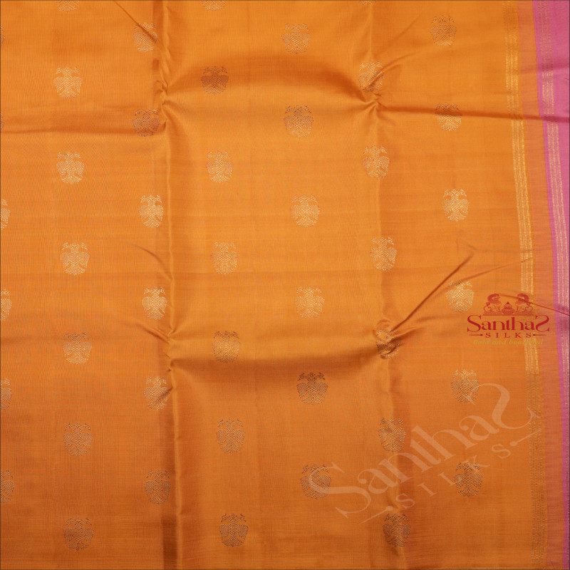 MUSTARD YELLOW COLOUR BODY WITH GOLDEN ZARI BUTTA WITH CONTRAST BLOUSE