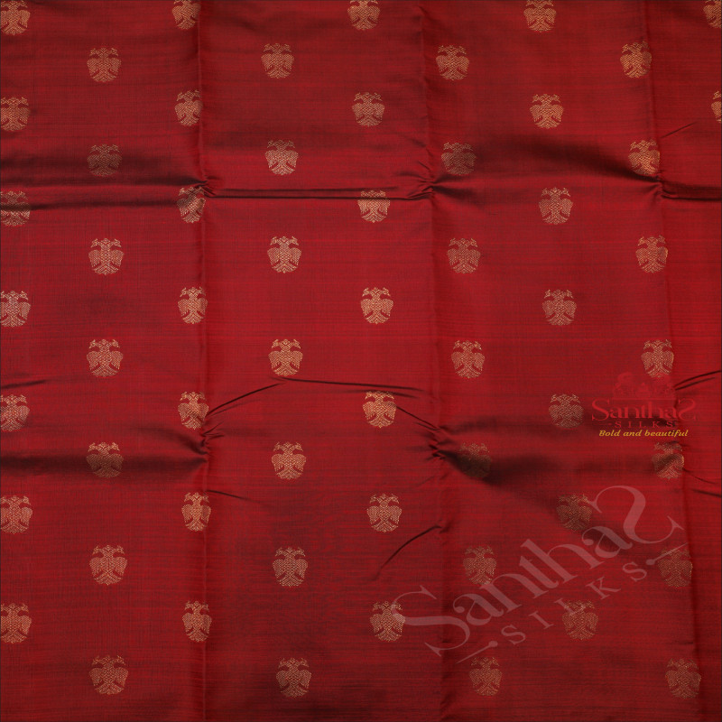 MAROON COLOUR BODY WITH GOLDEN ZARI RETTAI KILI BUTTA WITH CONTRAST BLOUSE