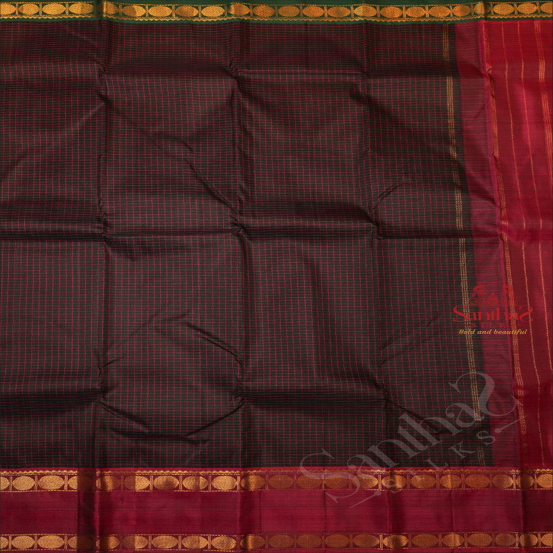 DARK PURPLE COLOUR CHECKED BODY WITH GANGA JAMUNA BORDER WITH CONTRAST BLOUSE & BORDER