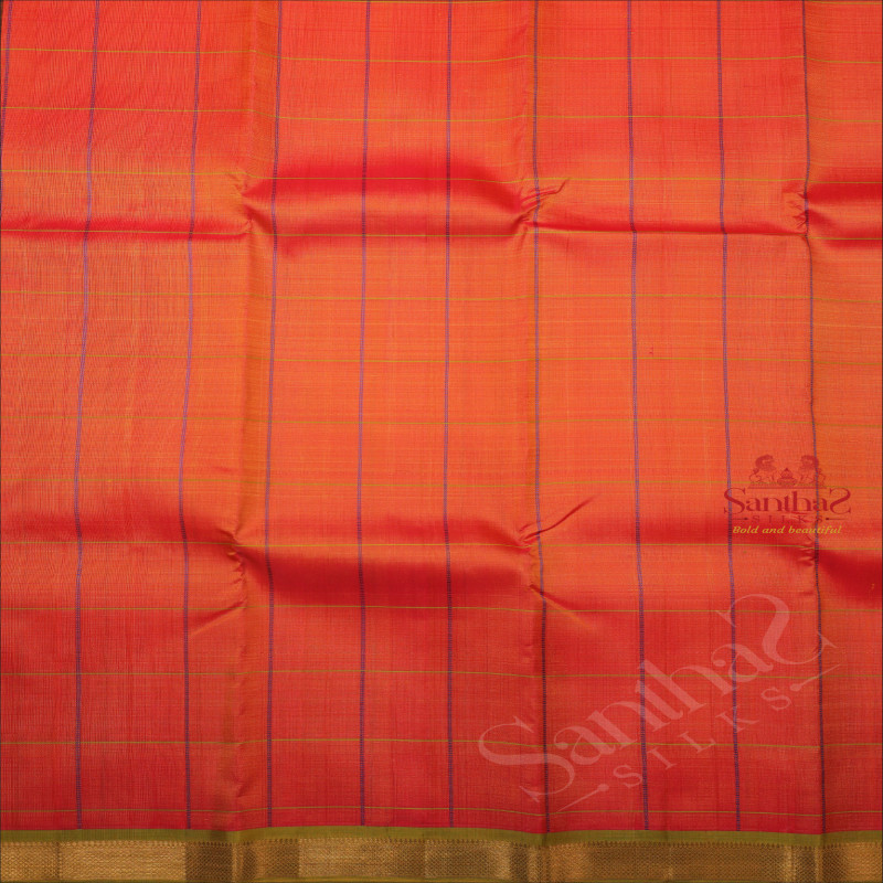 PEACH ORANGE COLOUR CHECKED BODY WITH CONTRAST BLOUSE & WITHOUT BLOUSE