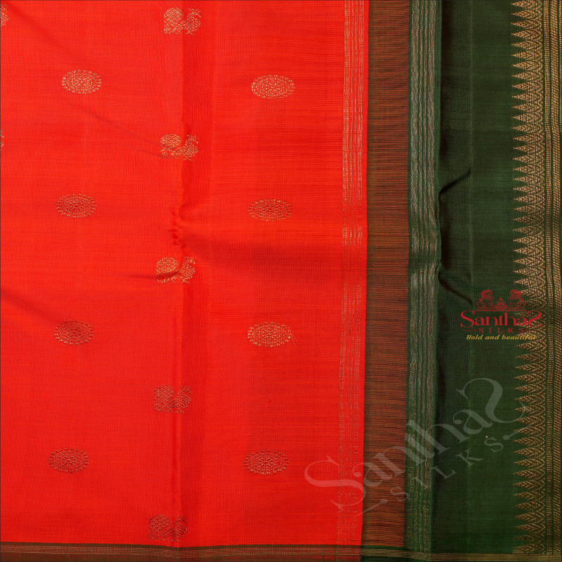 ORANGE COLOUR BODY WITH GOLDEN ZARI ANNAM CHAKKARAM BUTTA WITH CONTRAST BLOUSE