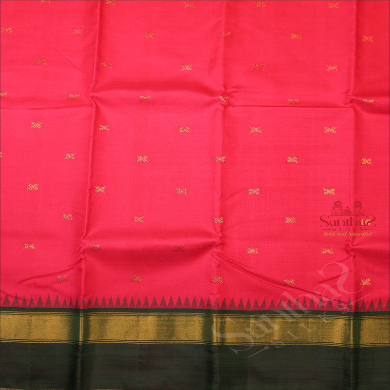 PINK COLOUR BODY WITH GOLDEN ZARI FLORAL BUTTA WITH CONTRAST BLOUSE & BORDER