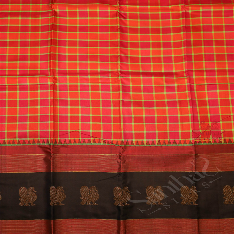 ONE SIDE BORDER MULTI COLOUR CHECKED BODY WITH CONTRAST BLOUSE & BORDER