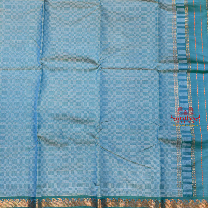 STONE BLUE COLOUR BODY WITH GOLDEN ZARI MANGO BUTTA & WITHOUT BLOUSE