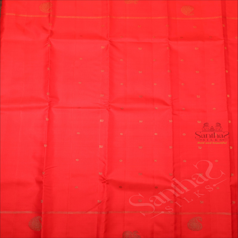 RED COLOUR BODY WITH GOLDEN ZARI ANNAM CHAKKARAM BUTTA WITH SELF BLOUSE & BORDER