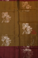 MEHENDHI GREEN COLOUR BODY WITH SILVER ZARI BIRD BUTTA WITH CONTRAST BLOUSE & BORDER