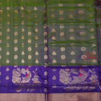 DUAL SHADE GREEN COLOUR BODY WITH SILVER ZARI BUTTA WITH CONTRAST BLOUSE & BORDER