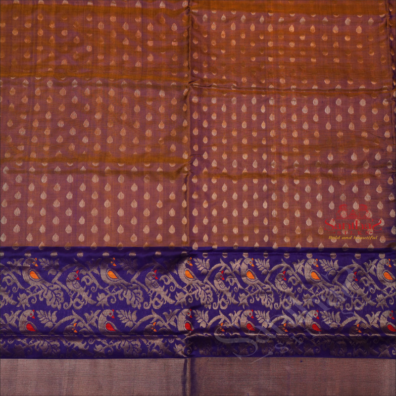 DUAL SHADE VIOLET COLOUR BODY WITH SILVER ZARI COIN BUTTA WITH CONTRAST BLOUSE & BORDER