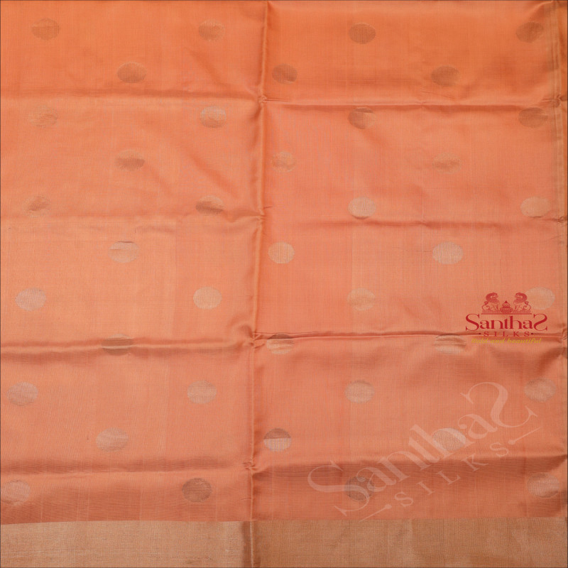 PEACH COLOUR BODY WITH SILVER ZARI COIN BUTTA WITH SELF BLOUSE